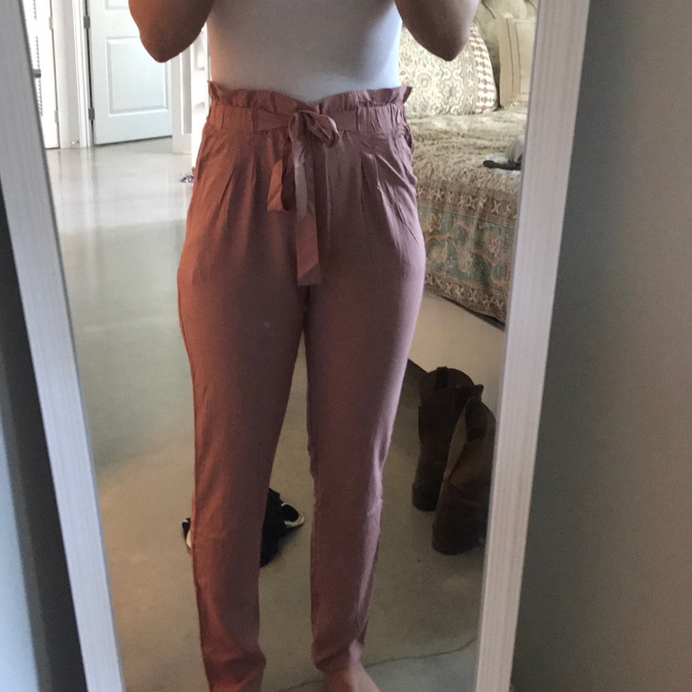 pink tie up pants